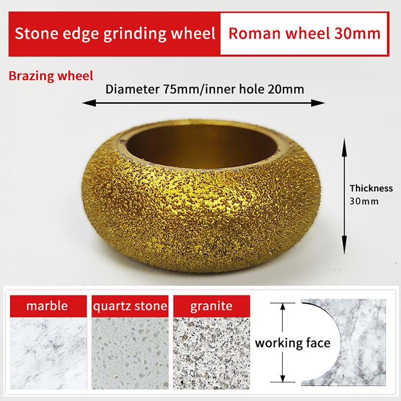 75Mm Stone Edging Wheel Grinding Wheel Roman Slotted Granite Marble Brazed Angle Edge Marble Grinding Edge Profile Grinding Disc