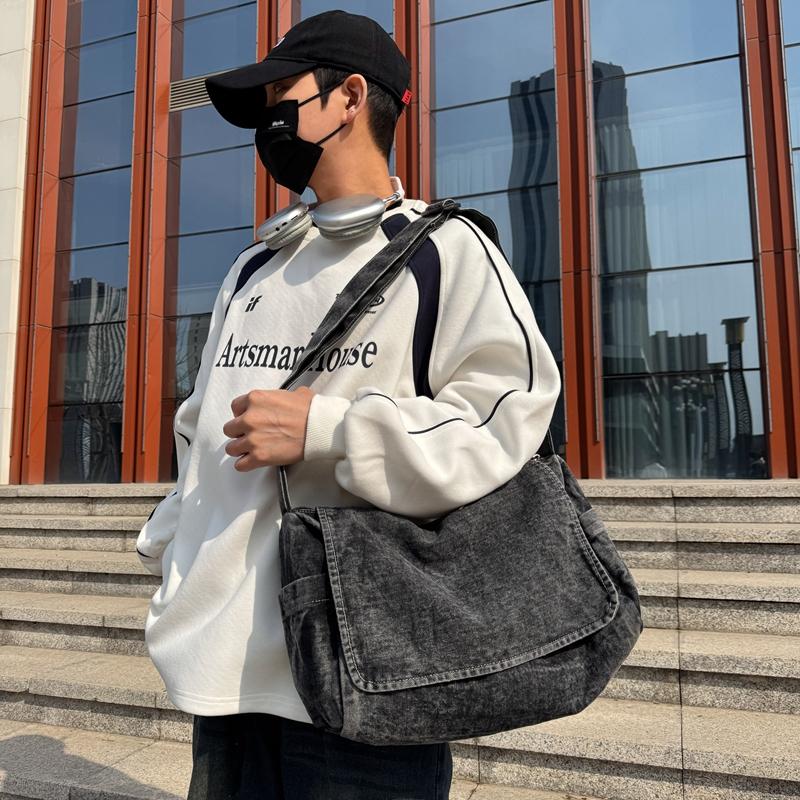 Men's Denim Bag Women's Large Capacity Lightweight Messenger Bag Student School Bag Crossbody Bag