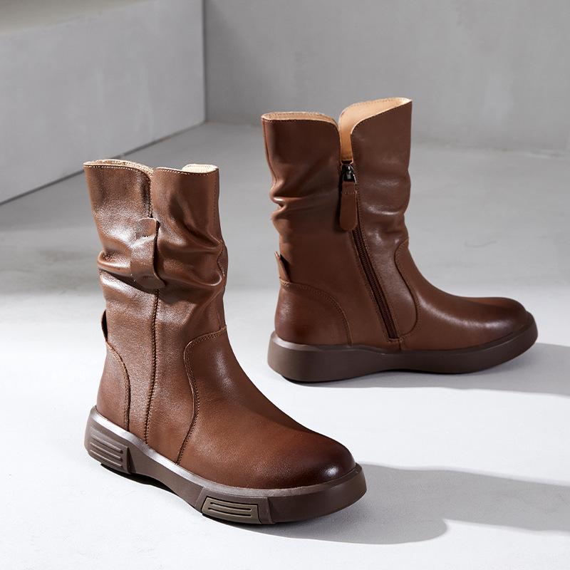 

Ботинки из коровьей кожи первого слоя женские осенне-зимние новые бархатные на плоской подошве ретро ботинки челси средней высоты женская обувь из натуральной кожи 41