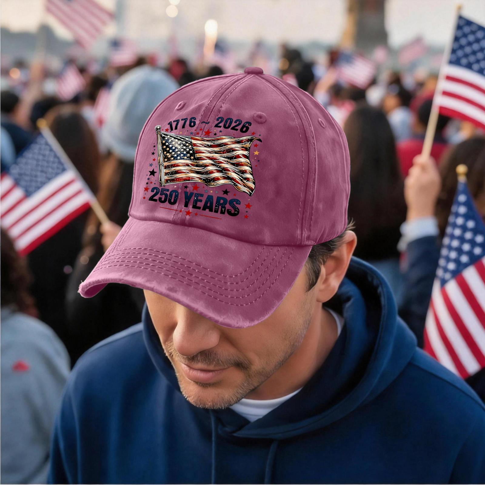 

Adjustable Baseball Cap with Embroidered Flag 250 Years Anniversary 1776 to 2026 Casual Unstructured Dad Hat for Men Women One Size фіолетовий