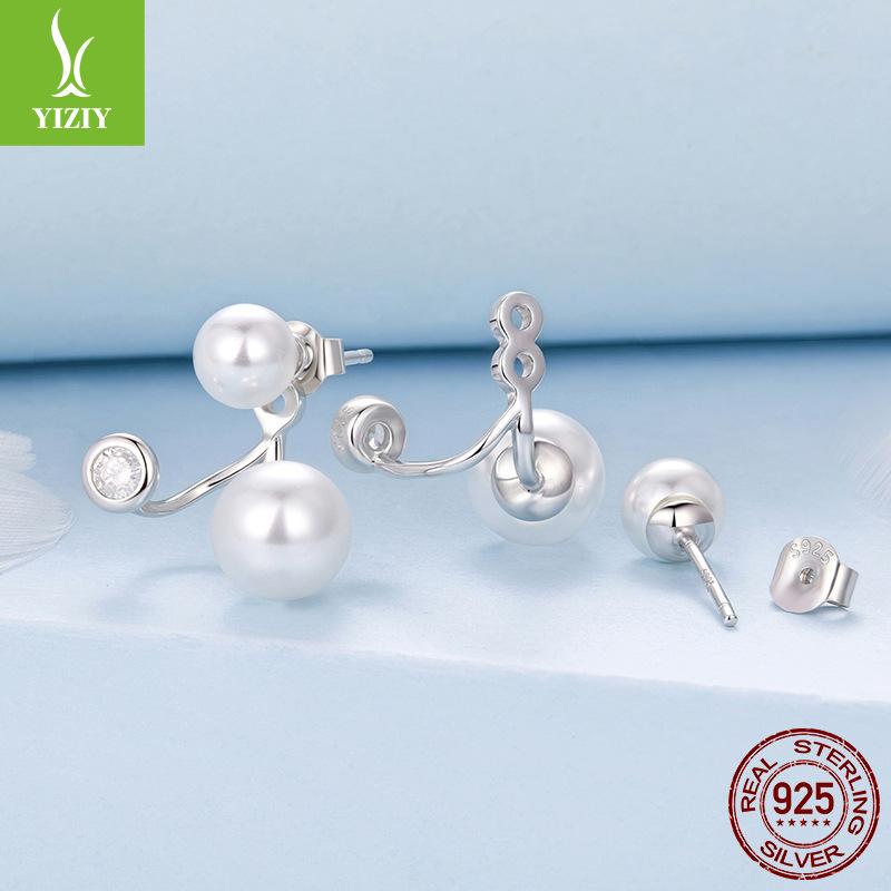Design Sense Front And Rear Pearl Stud Earrings Women'S Personality Gentle S925 Sterling Silver Fashion Earrings Earrings