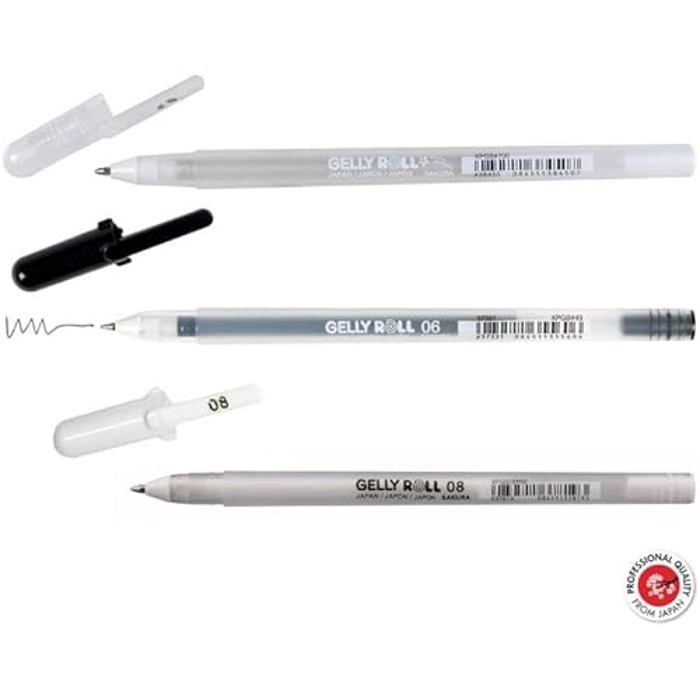 Stylos Gelly Roll - SAKURA - Lot de 3 - Encre gel - Couleurs assorties - Pointe fine