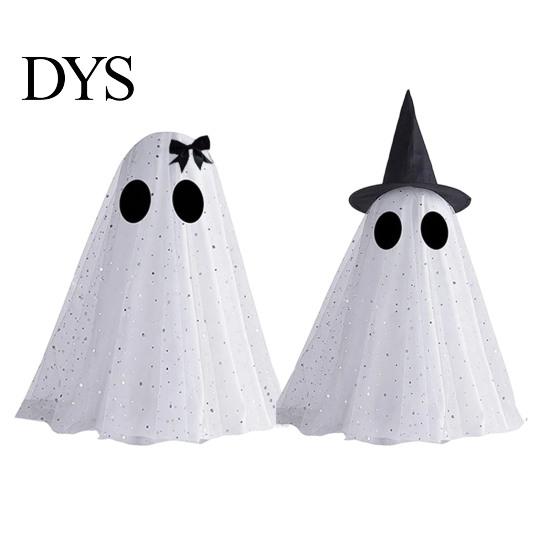 Minimalist Festive Desk Accessory Halloween Ghost Decor, Spooky Sequin Mesh Fabric with Witch Hat/Bow, Whimsical for Home Decor Small Standing