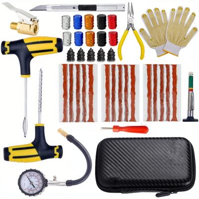 42Pcs Car Tire Repair Kit Puncture Plug Tools Tyre Puncture Emergency for Tire Strips Stirring Glue Repair Tool Kit