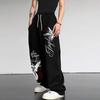 Pantalon large style punk sombre avec imprimé « Ange et Épée »; Pantalon de survêtement unisexe High-Street à cordon de serrage, coupe décontractée, jambe droite