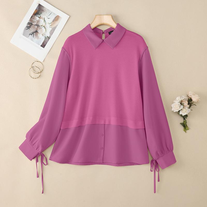 

ZANZEA Женская повседневная блузка с отложным воротником, длинным рукавом и лоскутным узором, осенняя 4XL темно-розовый