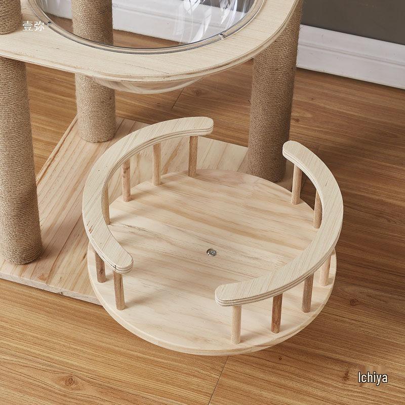 Solid Wood Sisal Cat Tree with Space Capsule and Scratch Board