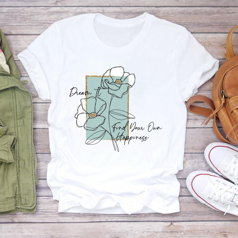 (Asian Size) Women Lovely Flower Trend Tee Top Clothing Casual  Short Sleeve T Shirt Fashion Print Lady Female Graphic T-shirts