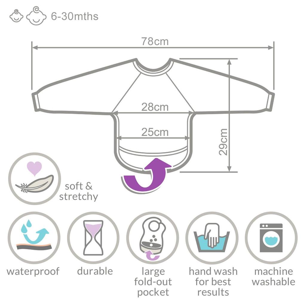 Bibetta Waterproof Apron with Ultra Raglan Dinosaur Roll-Up Sleeves, Bib, Sleeves,