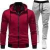 2026 Men's Sporty Patchwork Hooded Jacket and Long Pants Set for Autumn/Winter