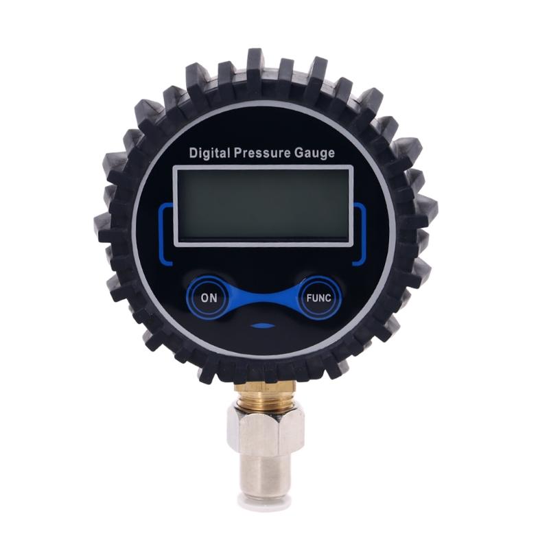 Digital Pressure Gauge with 6mm Outside Diameter Hose Straight Plug Fitting Connector 200PSI /BAR/KPA/kg/cm2 Gauge