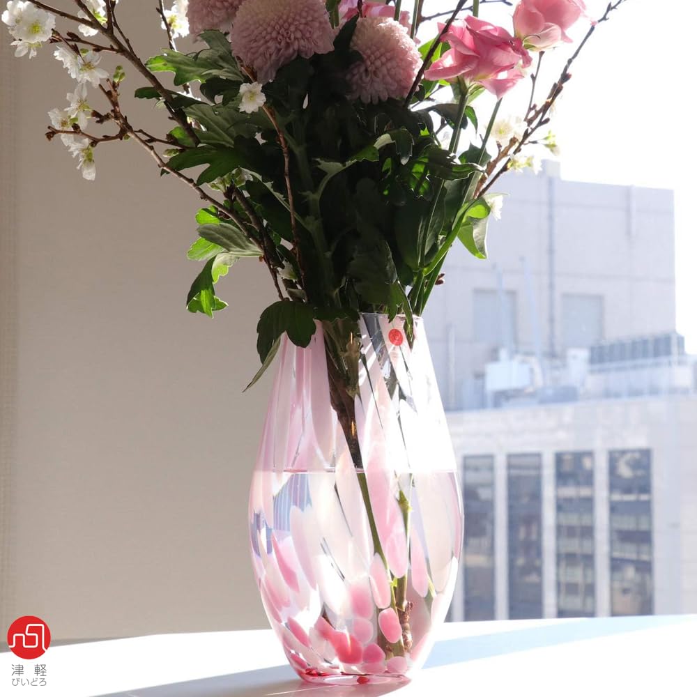 ADERIA Tsugaru Vidro Colorful Wind Flower Vase, Spring Flower Design, Made In Japan. Stylish Glass Vase for Flowers, Dried Flowers, and Ikebana. A Per