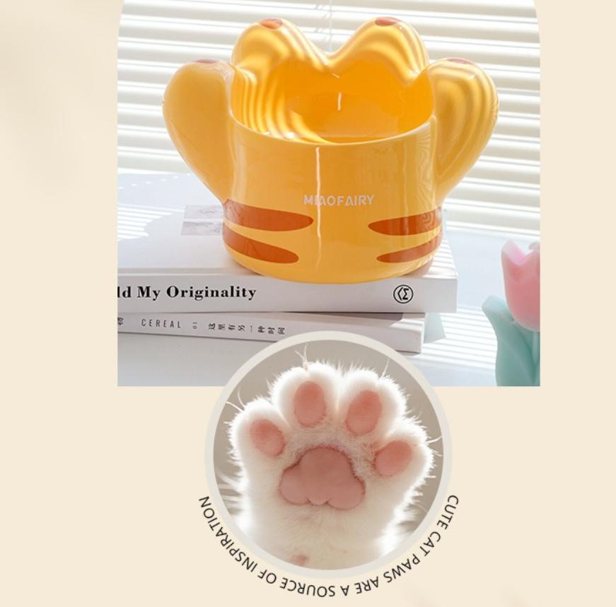 Keramik Katzenfutterspender Diagonaler Mund Katzenpfote Katze Hund Napf Großer Durchmesser Anti Schwarzes Kinn Haustier Napf Anti Umkippen Haustier Zubehör