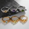 S925 Sterling Silver Natural Topaz Diopside Amethyst Color Treasure Ring Women'S Light Luxury Square Circle Ring French