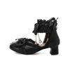 Fashion Spring Summer Women High Heels Mary Jane Pumps Party Wedding White Pink Black String Bead Bow Princess Cosplay Lolita Shoes