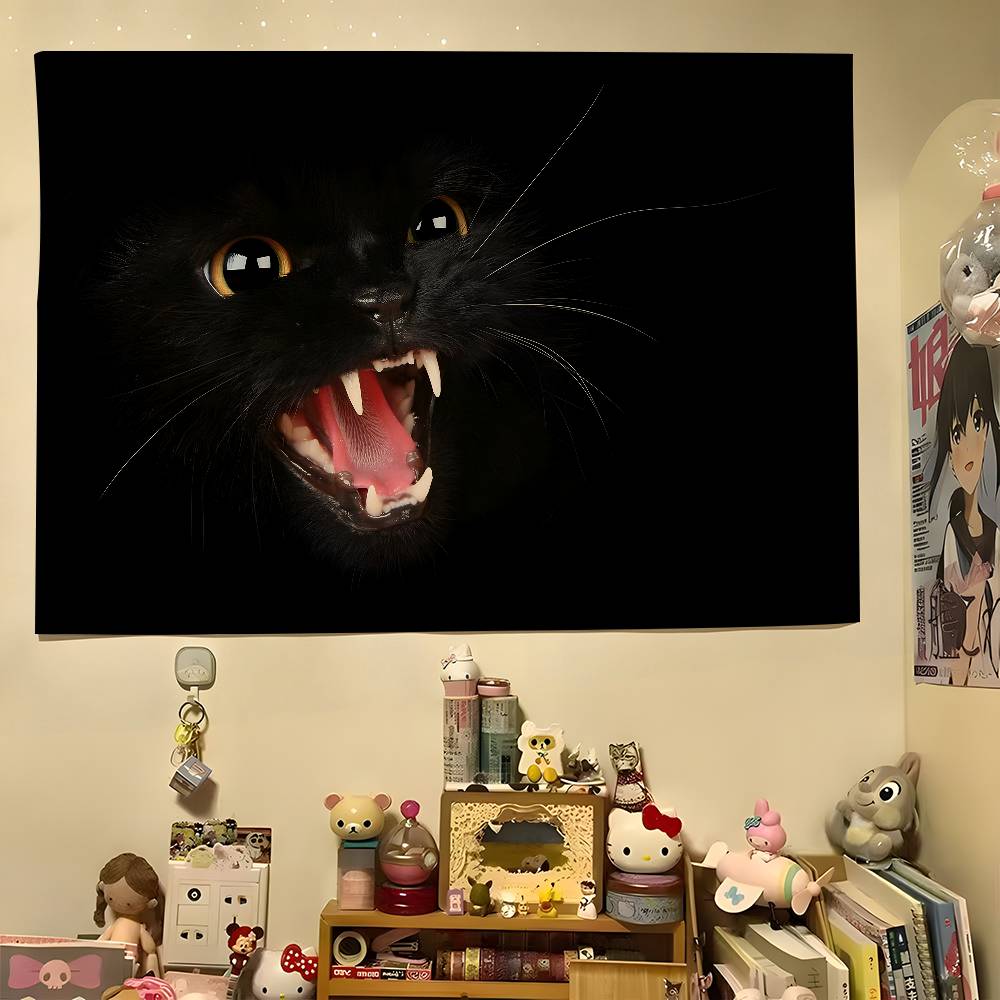 1pc Black Cat Art Theme Tapestry Colorful Hippie Psychedelic Bedroom Dorm Decor Aesthetic