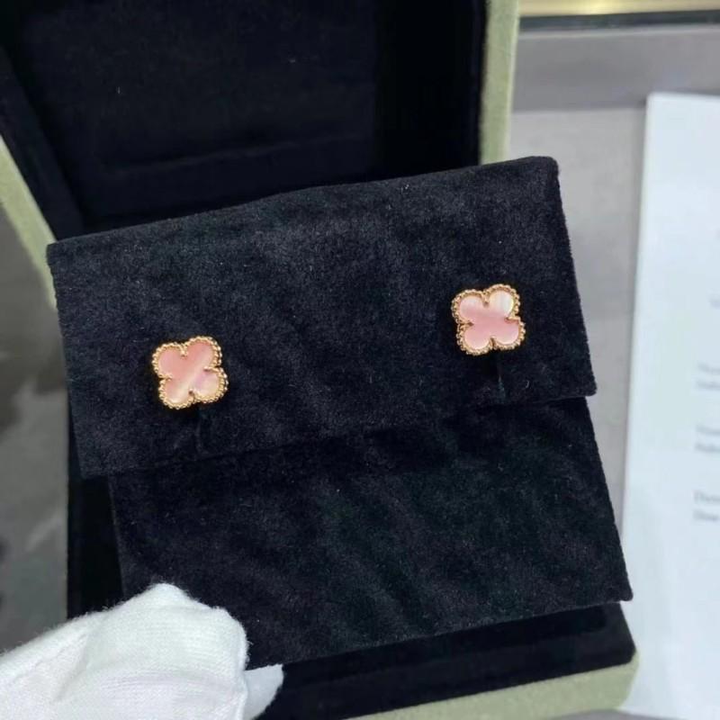 Four-Leaf Clover S925 Silver 9mm Stud Earrings with Red Agate, Black Agate, Turquoise, Butterfly, White Shell, Gray Shell, and Pink Shell for Women.