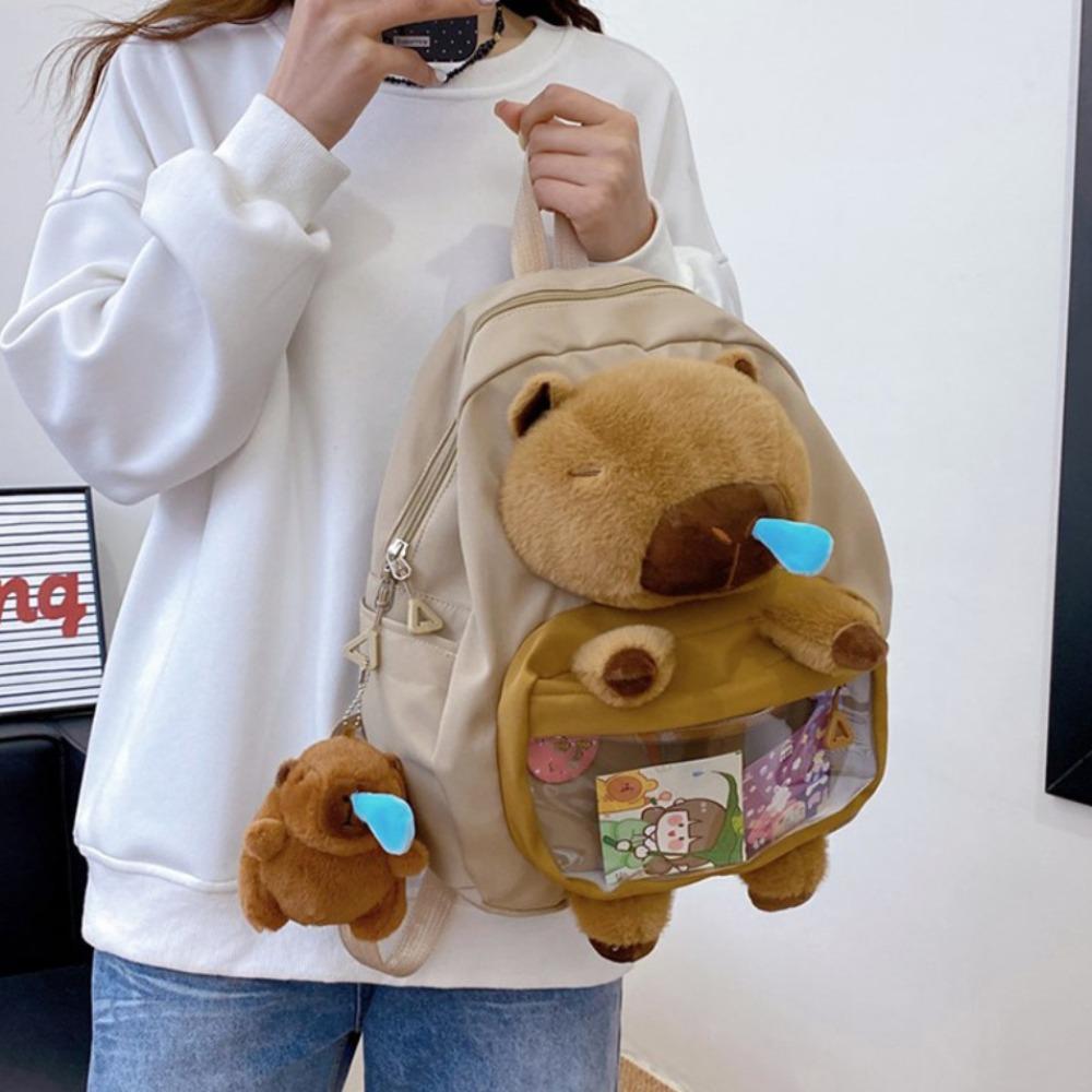 

Animal Capybara Shoulder Bag School Bag Cartoon Backpack Portable Capybara Plush Backpack Unisex