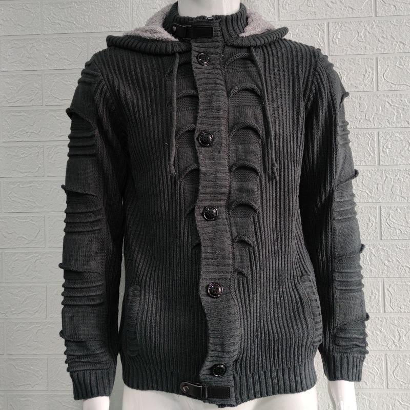 2025 Winter Sweater Cardigan Men's Hooded Knitted Cardigan Jacket