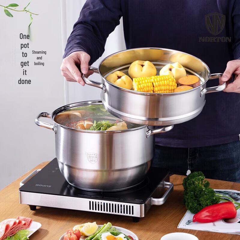 NORTON 304 Stainless Steel Multi-Purpose Steamer with Transparent Lid, 30cm