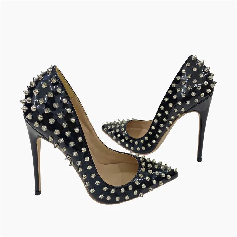 Celebrity Star High Heels 12CM Pointed Thin Heel Single Shoes Shallow Mouth Rivet Women Pumps  New Unique Design Stilettos
