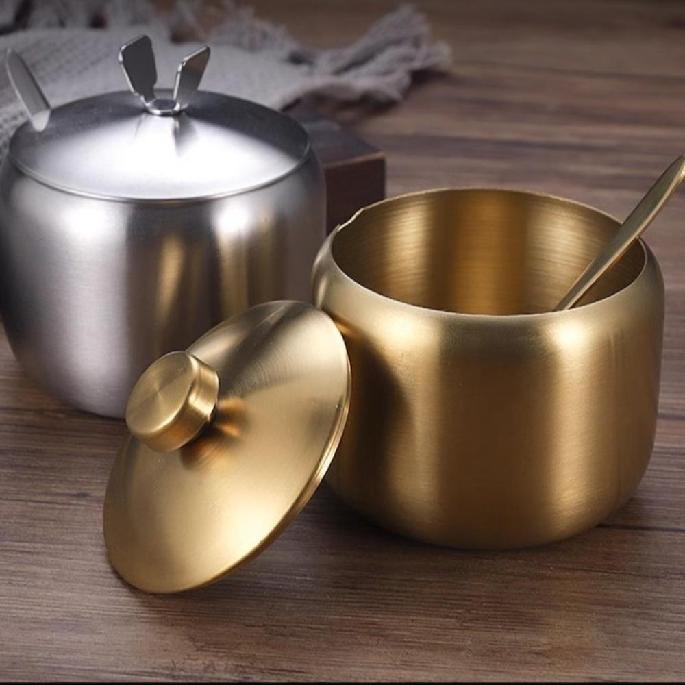 Borcan pentru Depozitare Condimente din Oțel Inoxidabil cu Capac cu Linguriță Borcan pentru Condimente Bol pentru Zahăr de Înaltă Calitate Bucătărie