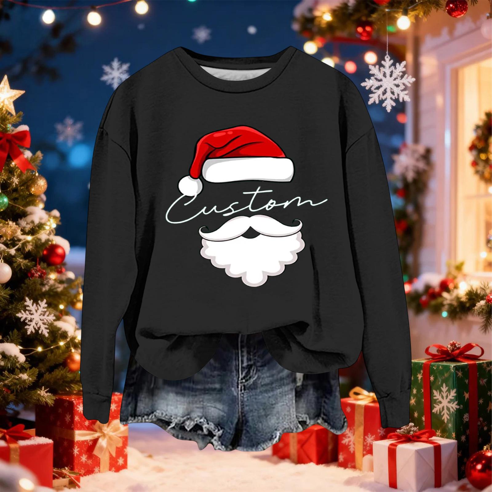 

Women s Fashionable Casual Long-Sleeved Christmas Letter Print Crew-Neck Sweatshirt XL чёрный