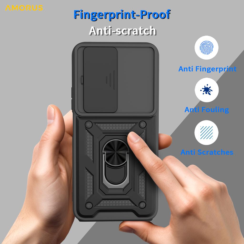 For Xiaomi Redmi 15 4G (EU) (171mm) Case Kickstand PC+TPU Phone Cover with Camera Lens Slider