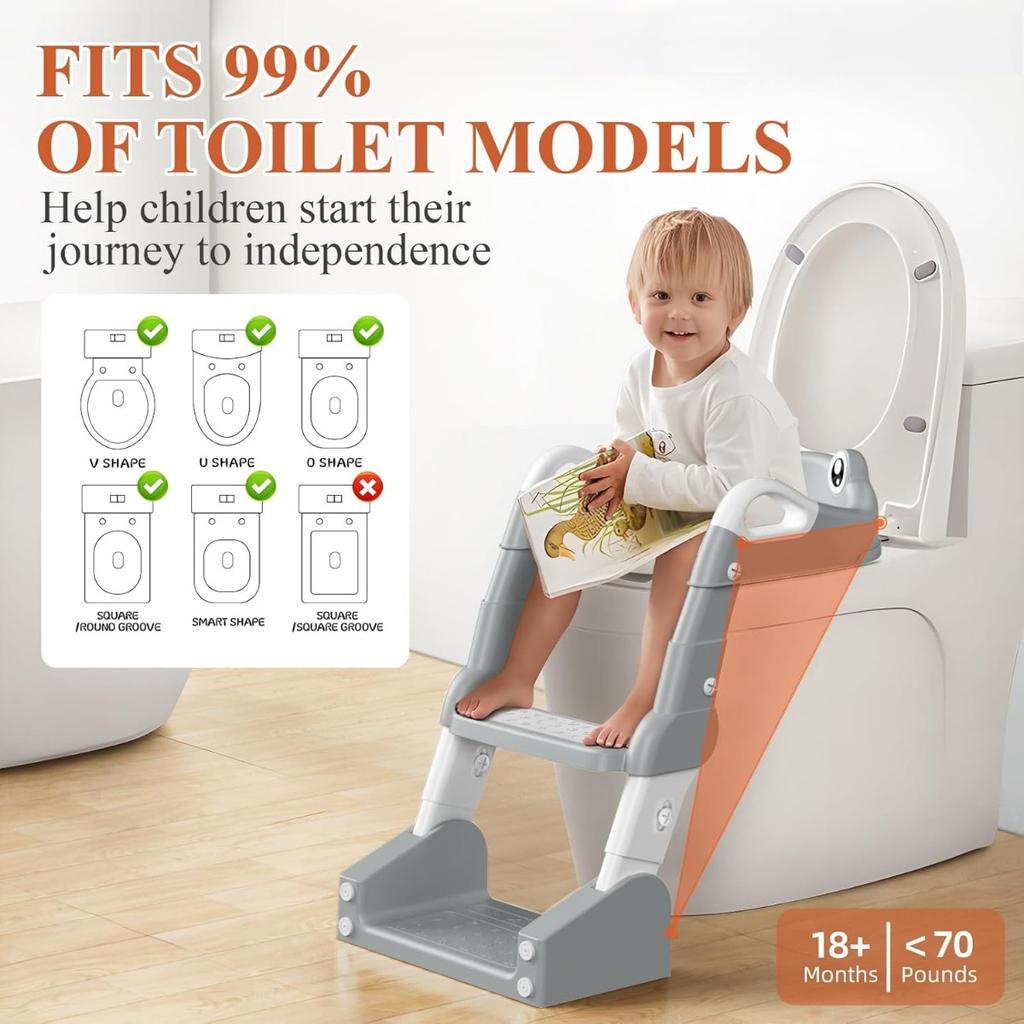 Adjustable Potty Chair, 2 IN 1 Toddler Training Toilet Seat with Anti-Slip Step Stool Ladder for Kids, Soft Seat Potty Set