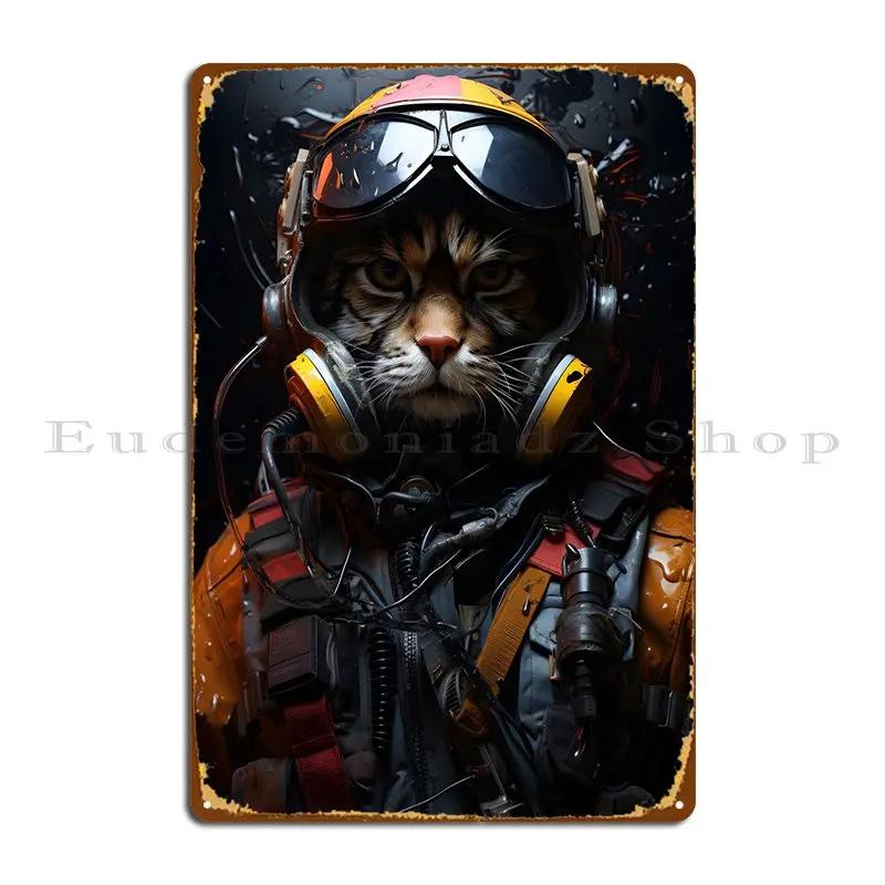 Jet Pilot Cat With Goggles Metal Plaque Poster Design Pub Wall Decor Garage Club Party Design  Tin Sign Poster