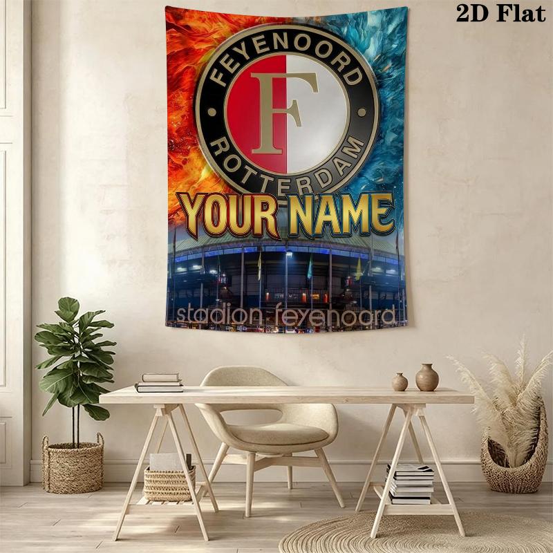 Custom Name Feyenoord Wall Tapestry Aesthetic Wall Hanging Printed Fabric Blanket Decorative Tapestries for Bedroom Living Room Home Decor