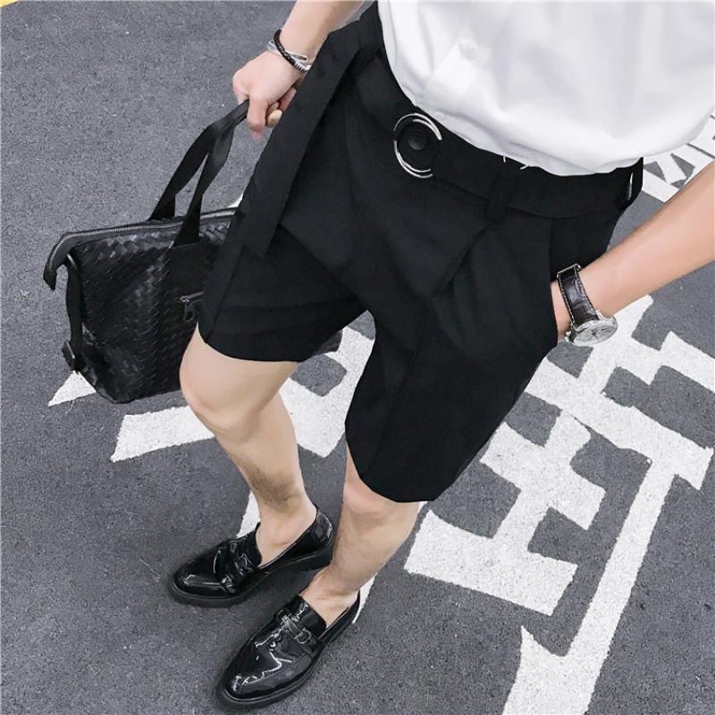 Pantaloni scurți costum slim fit de vară pentru bărbați, business casual, de birou, culoare uni, stil Anglia, subțiri, lungime până la genunchi