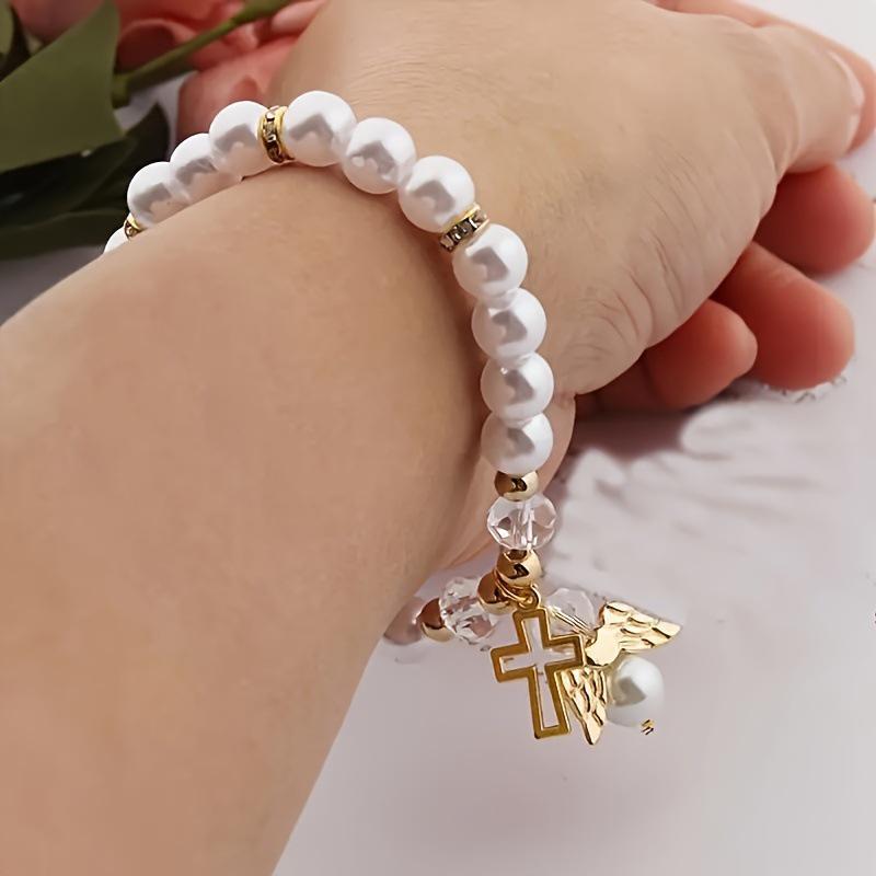 2025 Angel Pendant Bracelet with Cross and Drop Design золотой