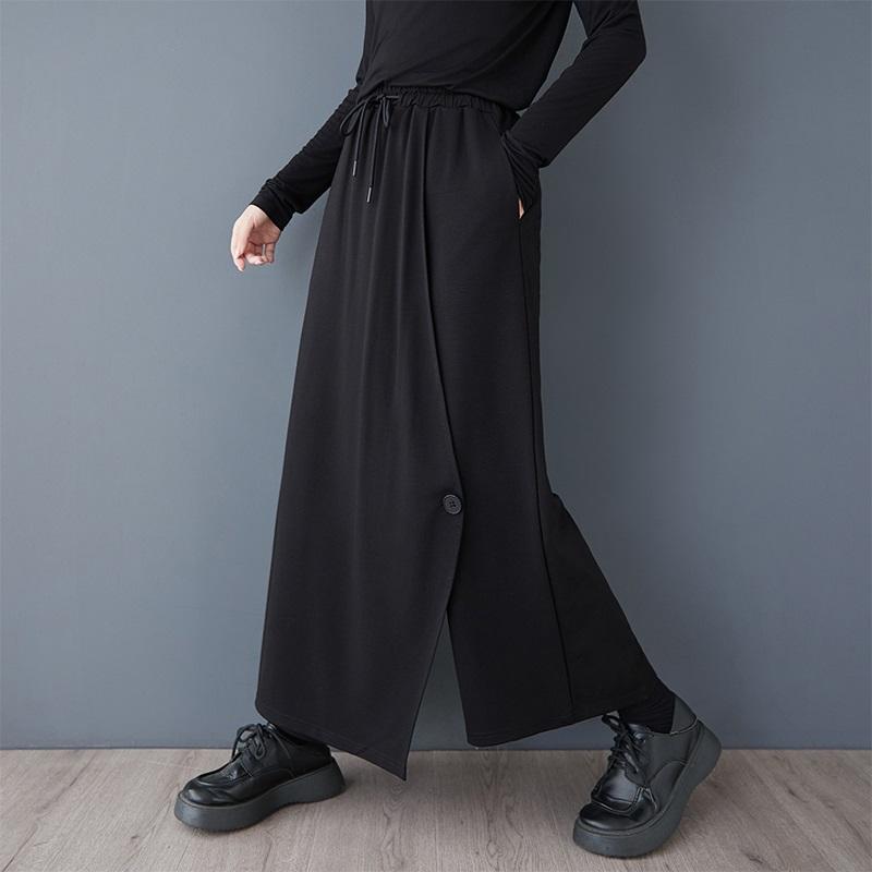 Black Plus Size Cotton Vintage High Waist Casual Loose Spring Autumn Wide Leg Skirt Pants Women Trousers