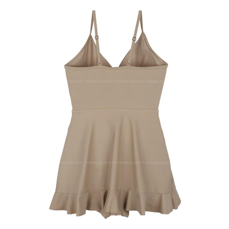Modest One-Piece Swimsuit Women With Tummy Control Skirted Design Korean Style Vacation Swimwear