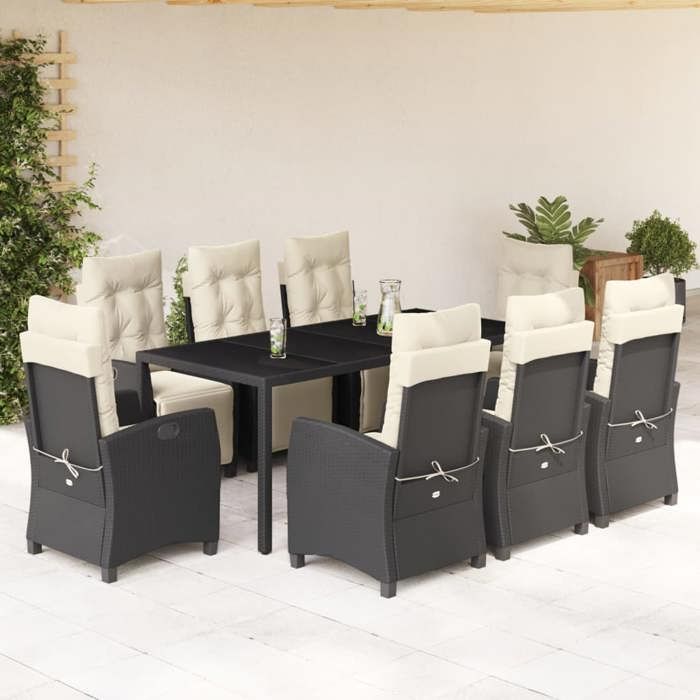 VidaXL Ensemble à Manger de Jardin avec Coussins 9 pcs, Table et Chaises avec Dossier Réglable, Meubles d'Extérieur, 3212887