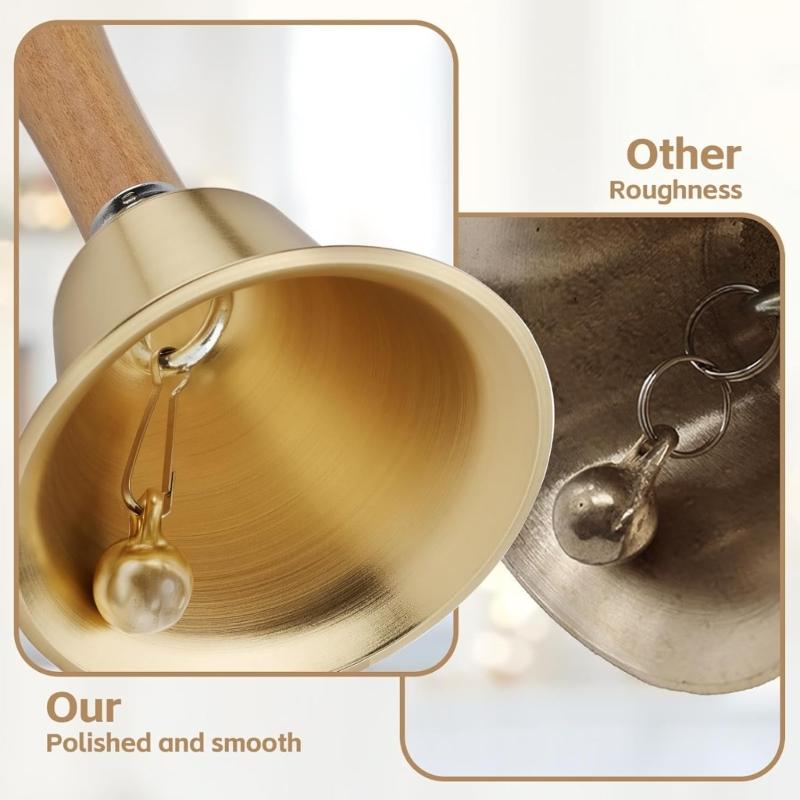 Loud Solid Brass Hand Call Bell Dinner Service Bell with Wooden Handle Brass Handbells Loud Ringing Bell Enduring