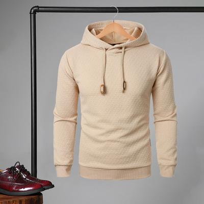 Herren Herbst Winter Hoodie Einfarbig Kordelzug Lange Ärmel Jacquard-Design Kapuze