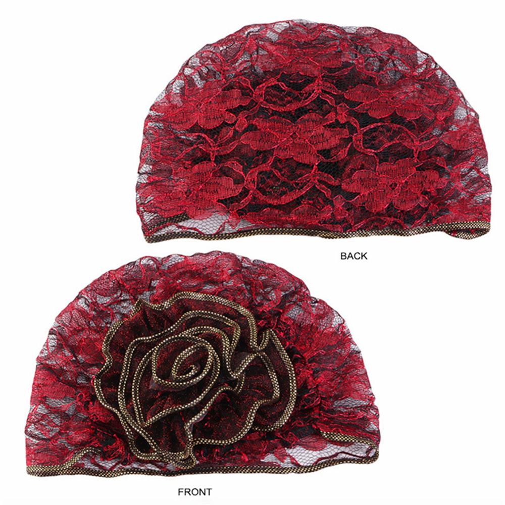 1PC Women Girls Floral Lace Turban Hat India Cap Muslim Hats Chemo Cap Flower Bonnet Beanies Hijab Underscarf