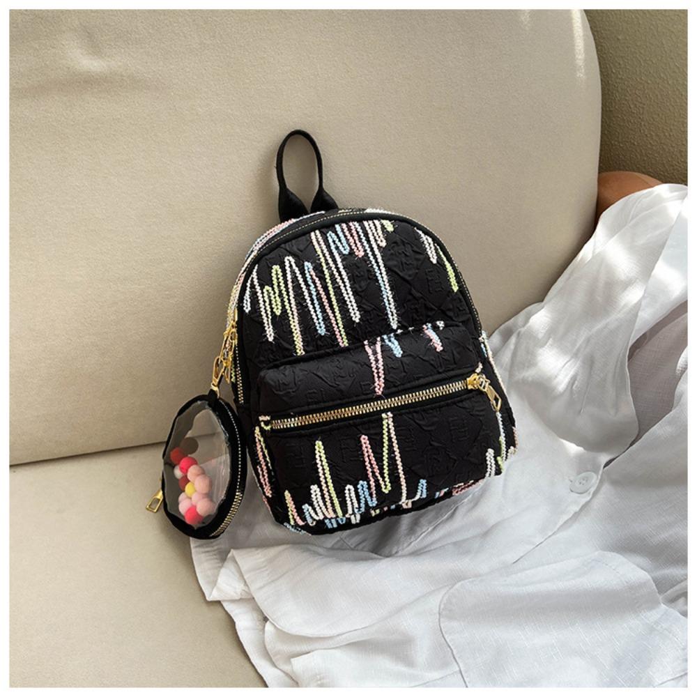 

New Large Capacity Women Backpack Nylon with Small Bag Students Schoolbag Wear Resistant Stripes Backpack Outdoor чорний
