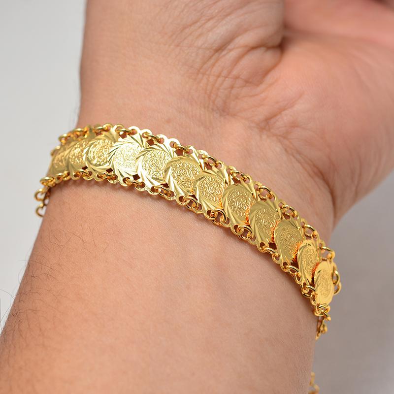 Gold Color Coins Bangles&Bracelets for Women Men Money Coin Bracelet Islamic Muslim Arab Middle Eastern Bridal Jewelry African Gifts