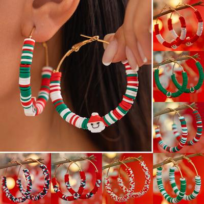 Christmas Contrast Colour Ring Earrings Stud Earrings Female, Santa Claus Pendant Soft Pottery Holiday Ear Ornament