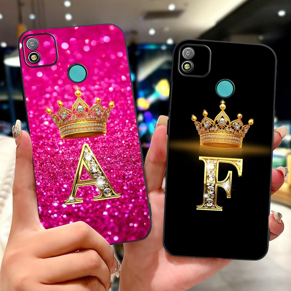 6.0" For Techno Pop4 BC2c BC1s Back Cover For Tecno Pop 4 Case Black Luxury A-Z Letters Fashion Soft TPU Bumper Funda Coque