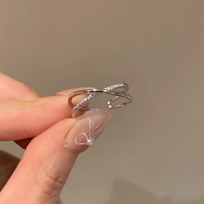Intertwined Zirconia Thin Band: Women s High-End Minimalist Adjustable Ring Adjustable Open Size