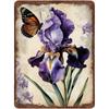 Vintage Metal Wall Art Sign  Purple Iris  Butterfly Rustic Aluminum Decor for Garden Porch Kitchen