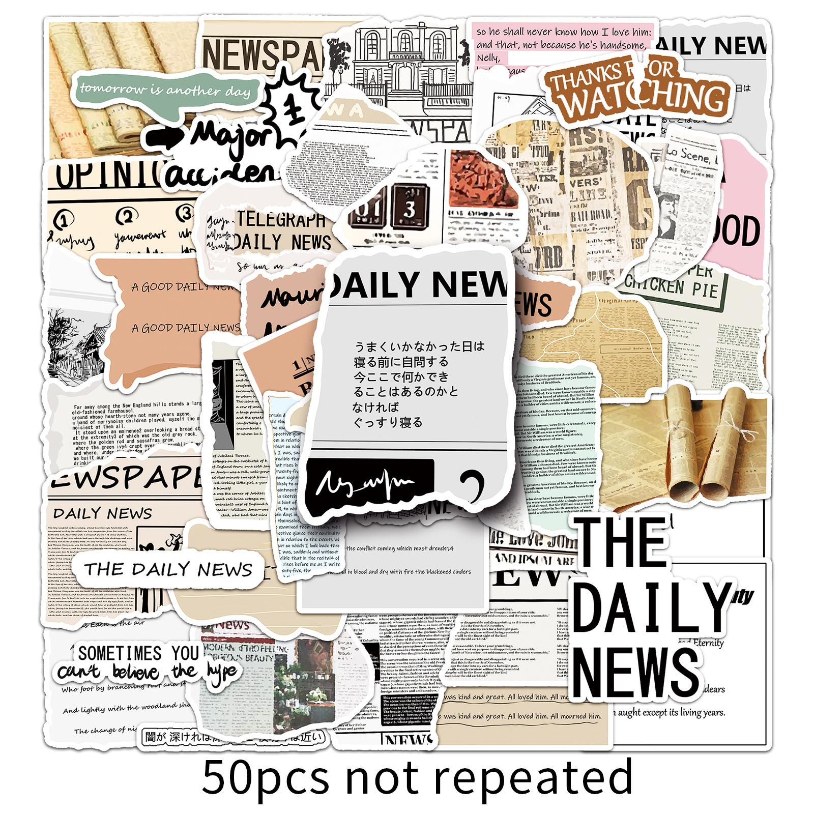 

50 Newspapers Graffiti American Retro Hand Account English Guka Decorative Mobile Phone Case Suitcase Decals