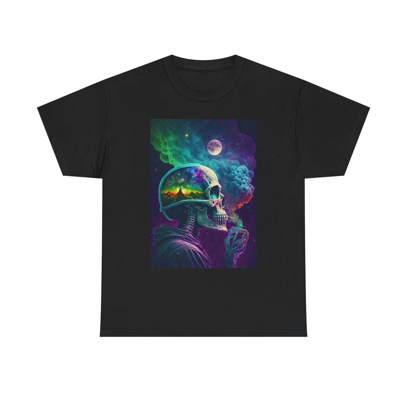 Men s and Women s T-shirts Skull Smoking Outer Space XXL
