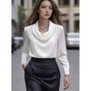Women Solid Color Long Sleeve Simple Ruffled Collar Top Stain Elegant Shirt