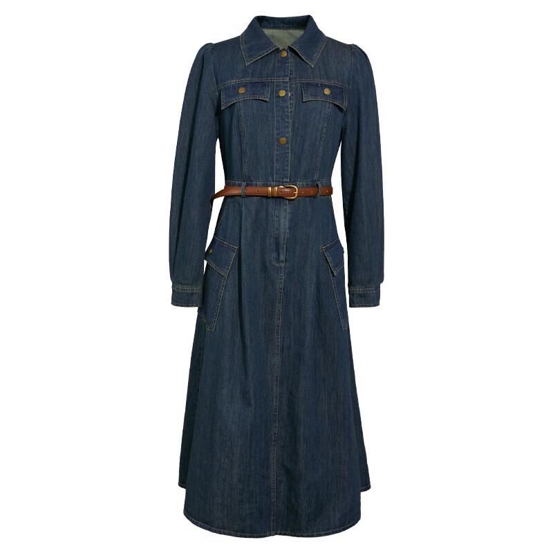 Elegantes Damen-Denim-Langarmkleid in mittlerer Länge