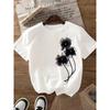 Women's Casual Floral Print Short Sleeve T-Shirt, Round Neck Design, Spring/Summer Top, White Fabric with Black Floral Print, Ladies T-Shirt